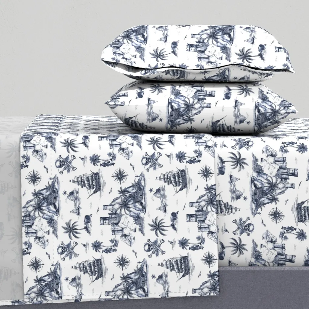 Pirate Toile De Jouy Twin Sheet Set - Dark Blue product