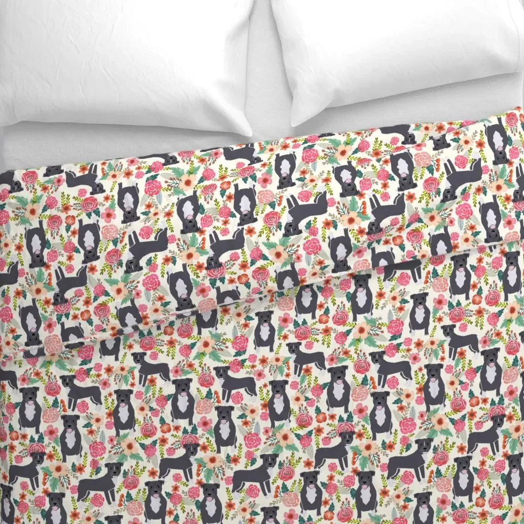 Pitbull Floral Large Dog Duvet Cover - Gray alternate view