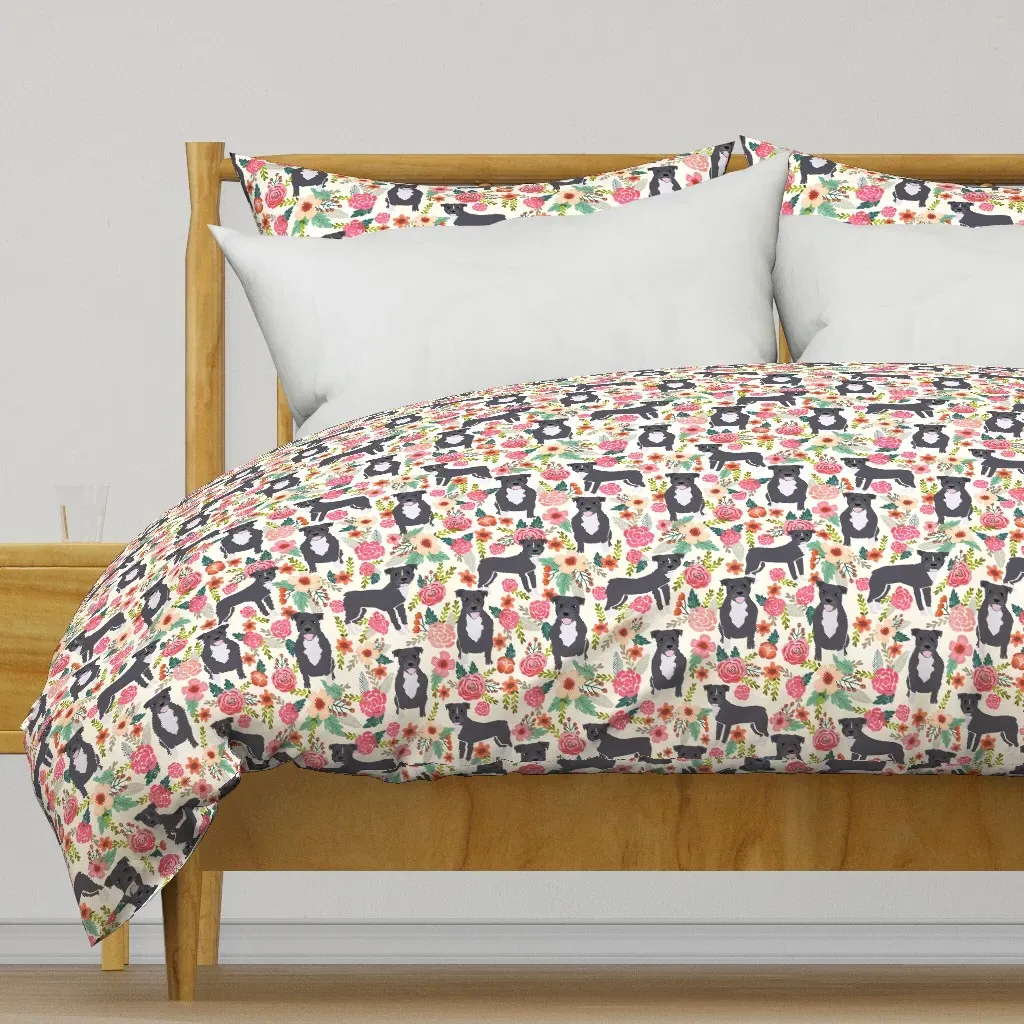 Pitbull Floral Large Dog Duvet Cover - Gray product