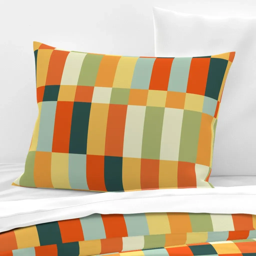 Pixel Mosaic Geometric Plaid Cushion Cover - Orange, Cotton Sateen product