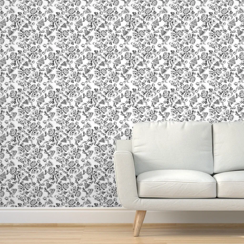 Pizza Toile Peel and Stick Wallpaper - Black, White product