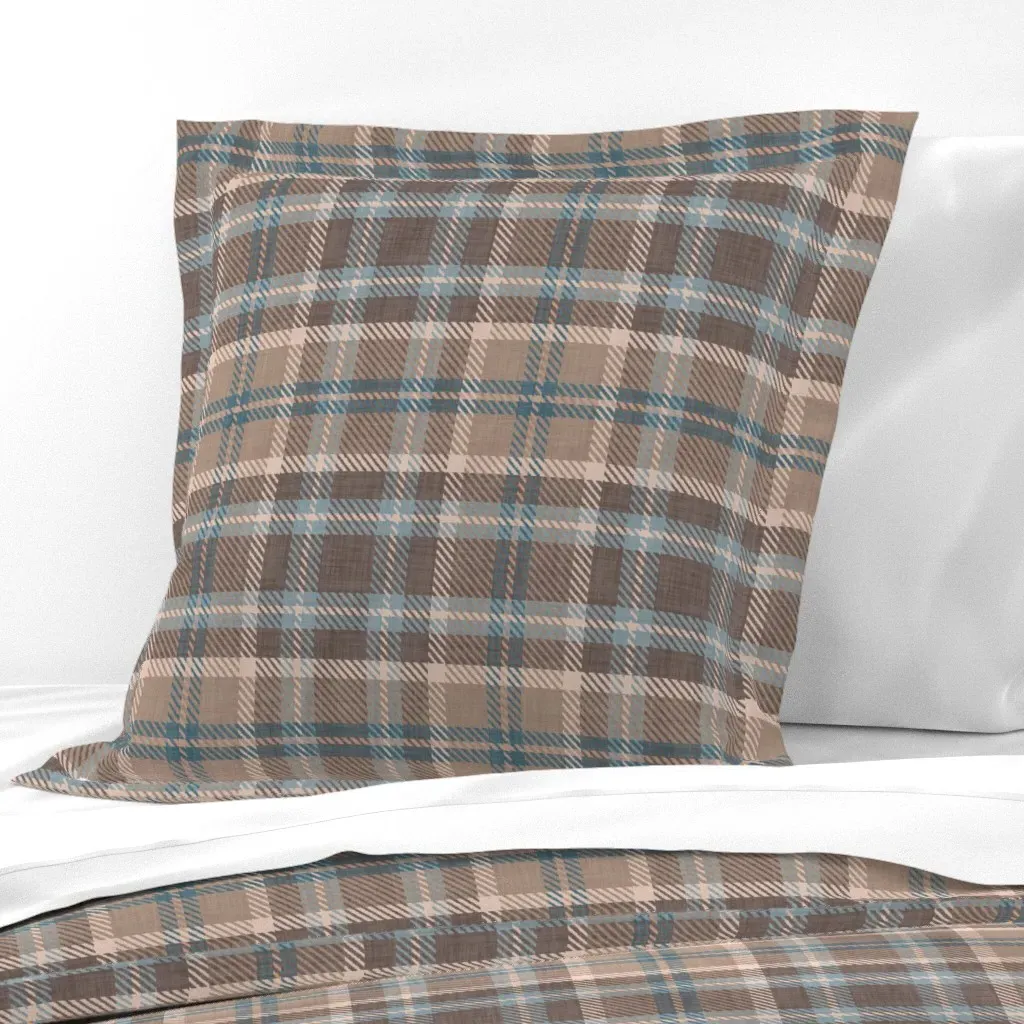 Plaid 2 Coffee And Blue Jeans Large Euro Pillow Sham - Brown product