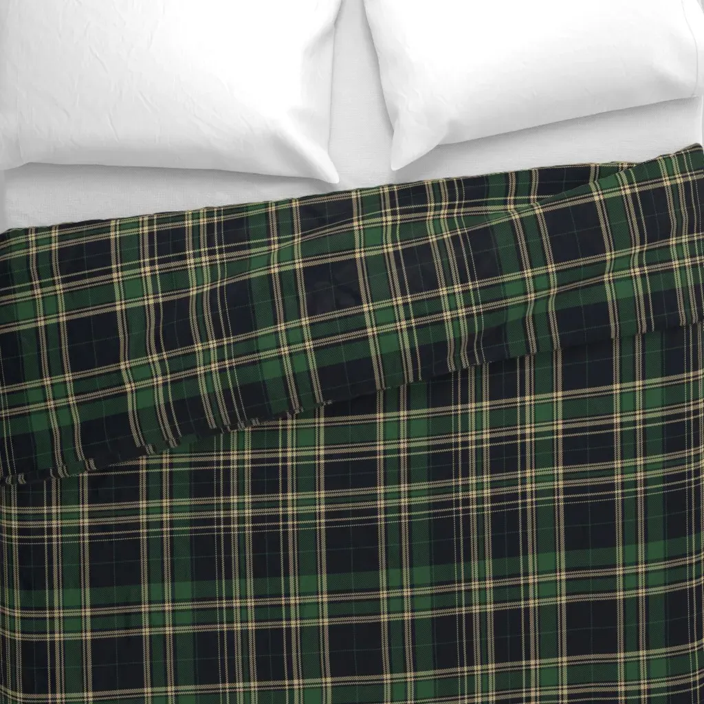 Plaid Duvet Cover - Dark Green, Camel alternate view