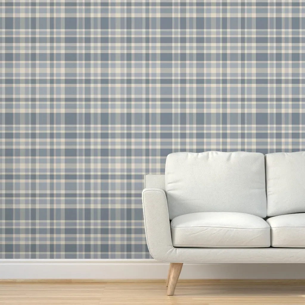 Plaid Linen Texture Peel and Stick Wallpaper - Blue product