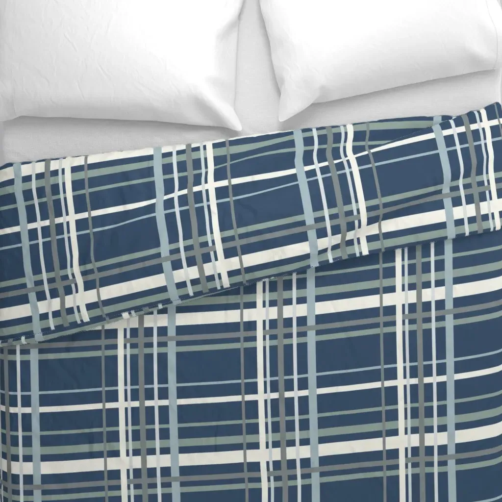 Plaid Navy Blue with Sage Grey Duvet Cover alternate view