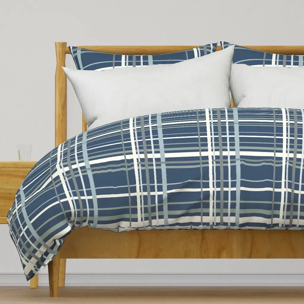 Plaid Navy Blue with Sage Grey Duvet Cover product