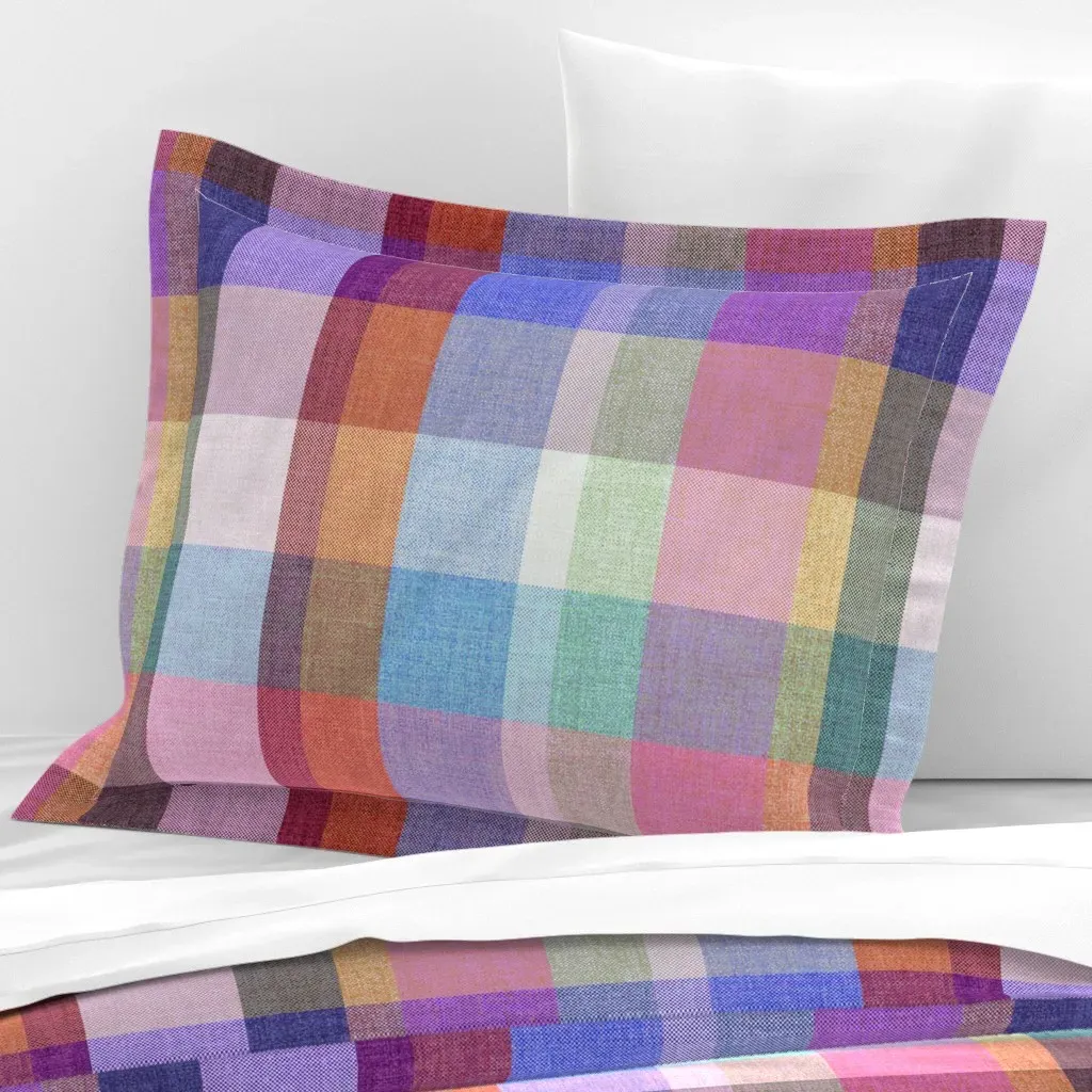 Plaid Rainbow Madras Tartan Standard Flanged Pillow Sham - Lavender, Cotton Sateen product