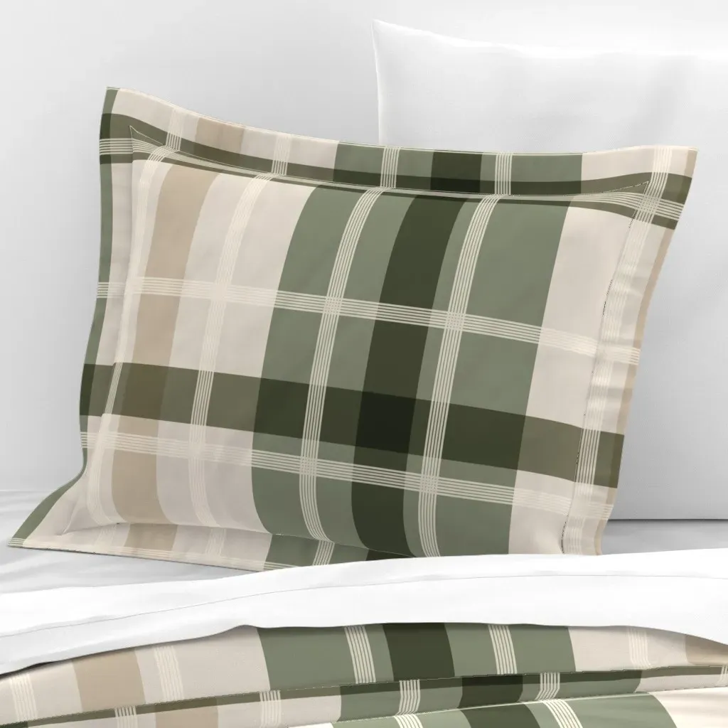 Plaid Standard Flanged Pillowcase - Sage Green, Cotton Sateen product