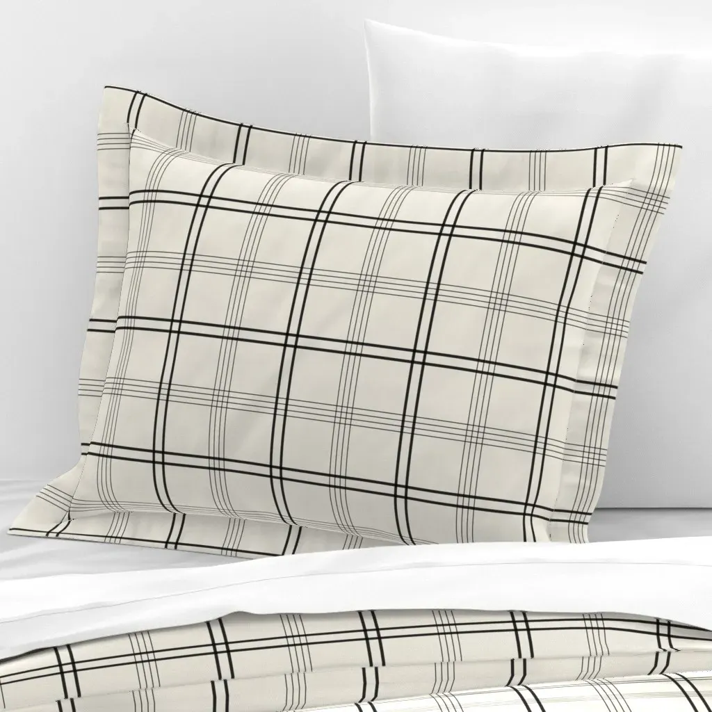 Plaid Stripe Standard Flanged Pillow Sham - Black, Cotton Sateen product