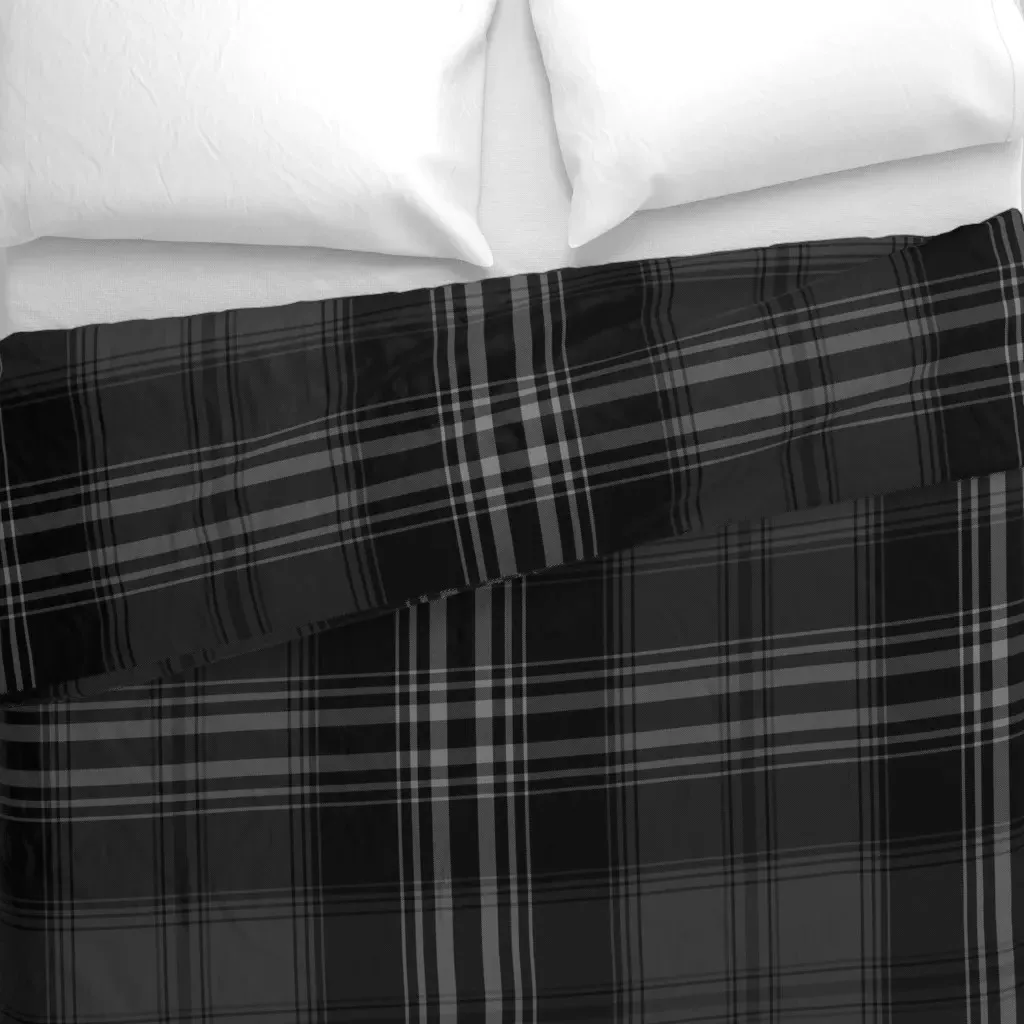 Plaid Tartan Dark Duvet Cover - Black alternate view