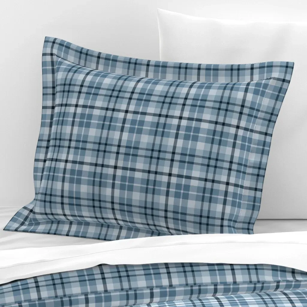 Plaid Tartan Standard Flanged Cushion Cover - Blue, Cotton Sateen product