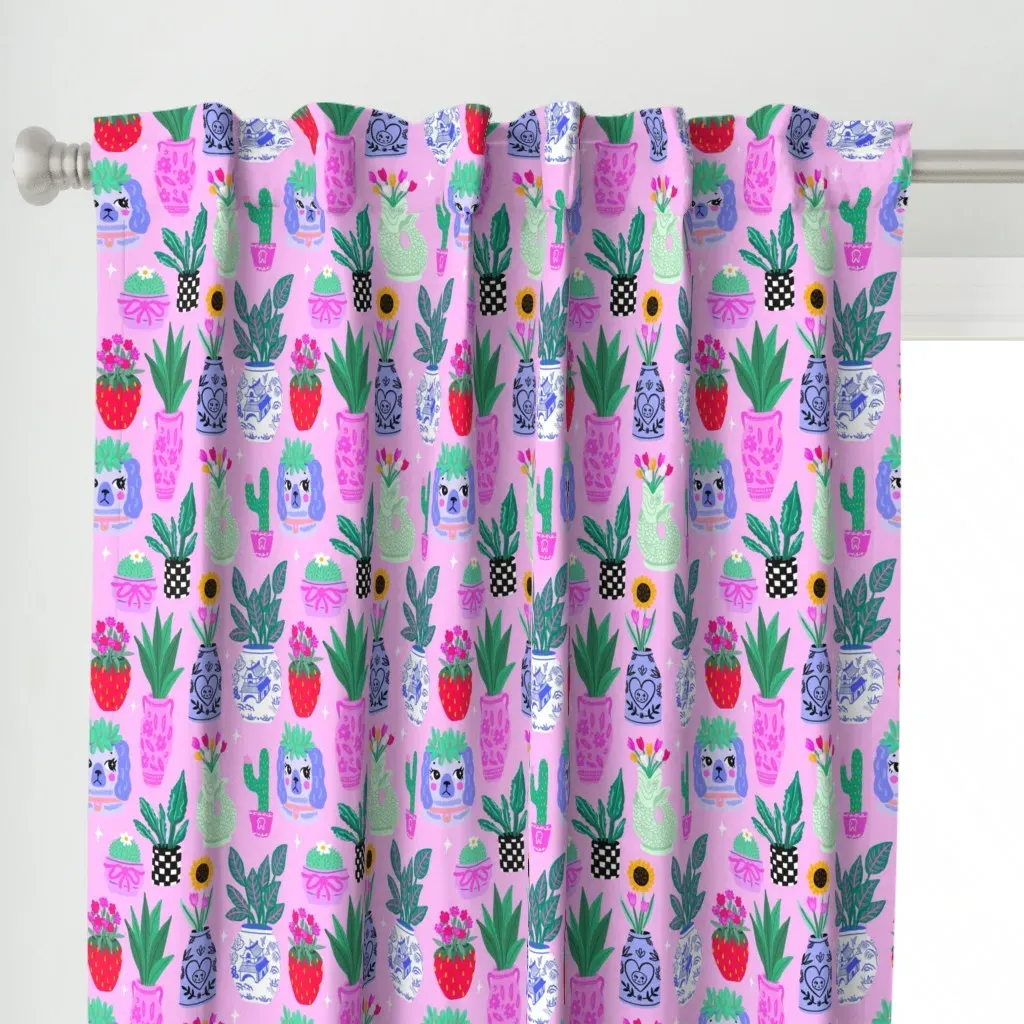 Plants And Vases Curtain Panel - Pink alternate view