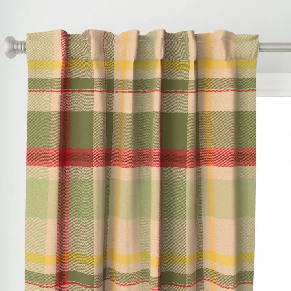 Playful Cat Plaid Curtain Panel - Beige alternate view