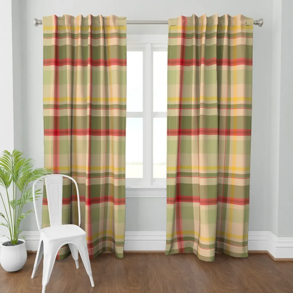 Playful Cat Plaid Curtain Panel - Beige product