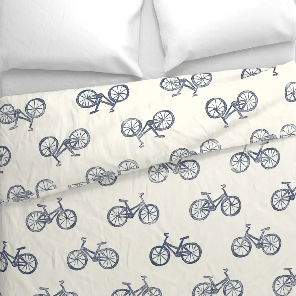 Playful Hand-Drawn Bicycles Duvet Cover - Dark Blue alternate view