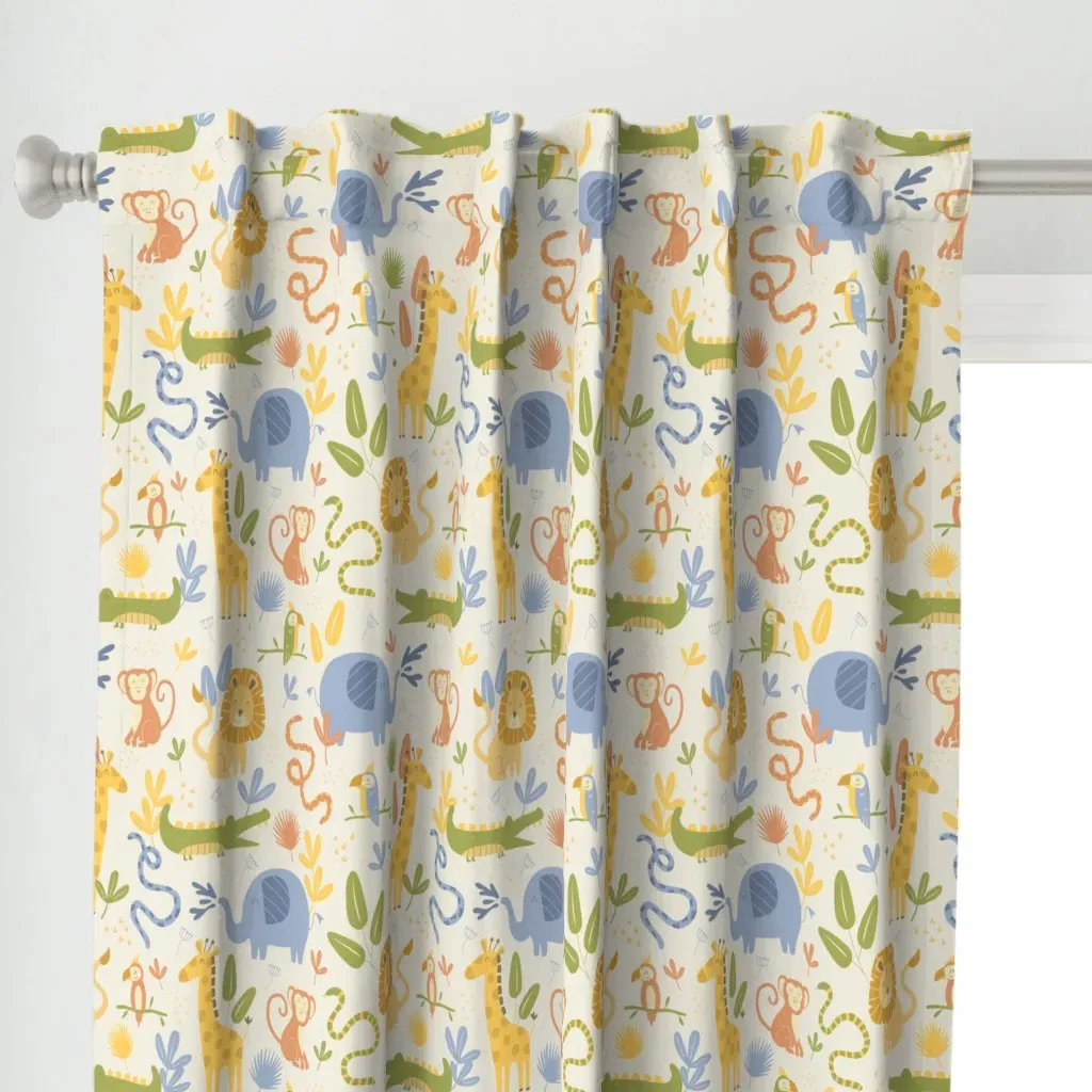 Playful Jungle Curtain Panel - Cream alternate view