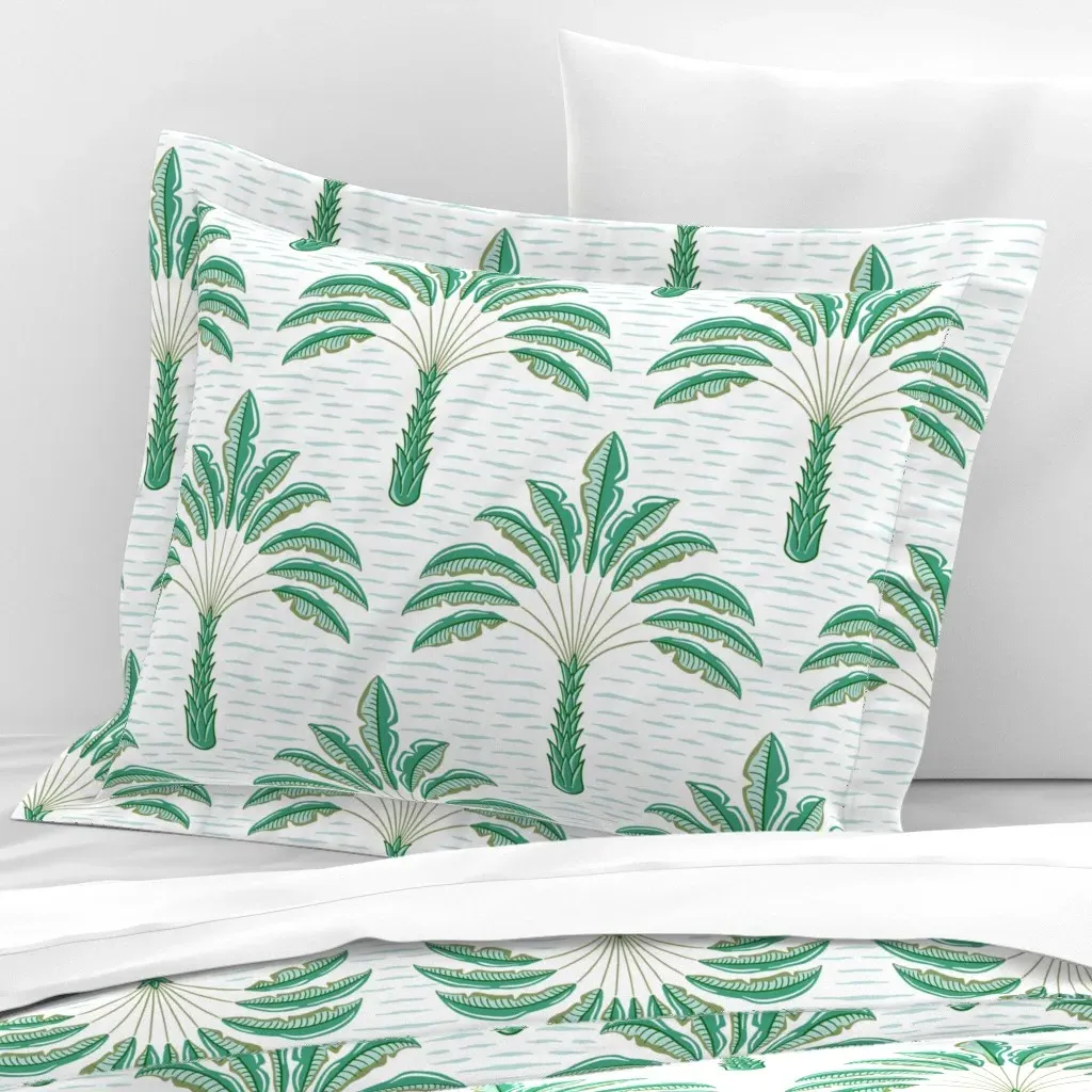 Playful Palms Standard Flanged Cushion Cover - Green, Cotton Sateen product