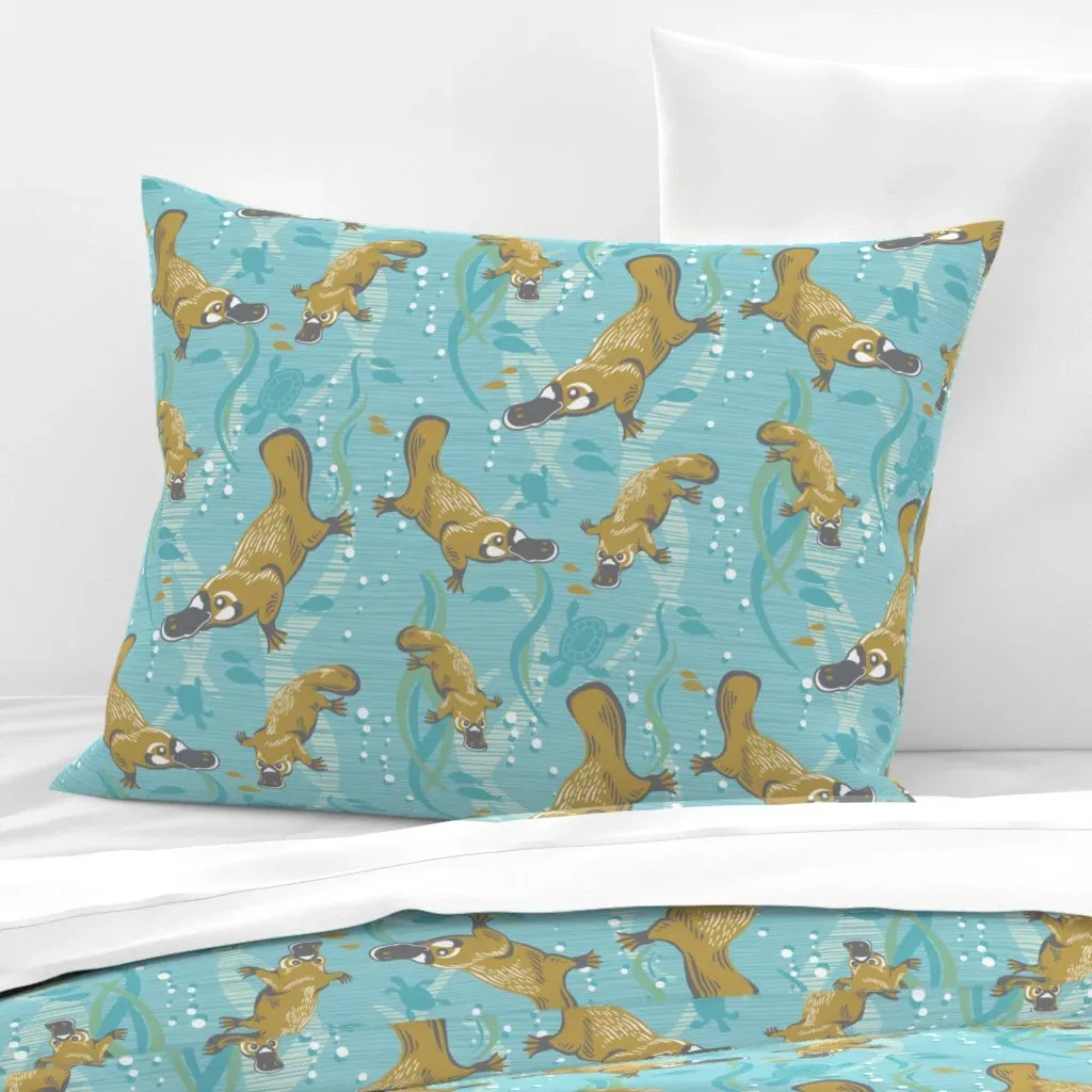 Playful Platypus Standard Knife Edge Cushion Cover - Mustard Yellow, Cotton Sateen product