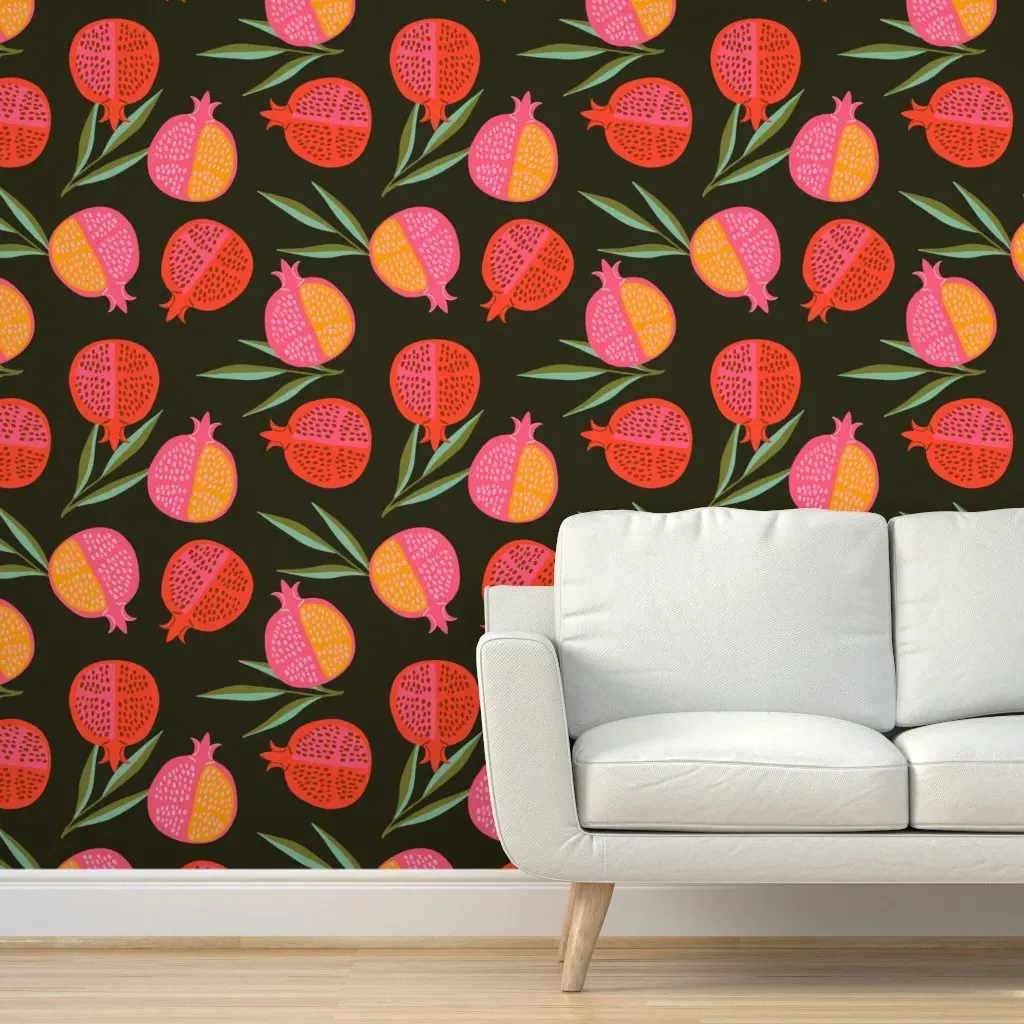 Playful Pomegranates Peel and Stick Wallpaper - Red product