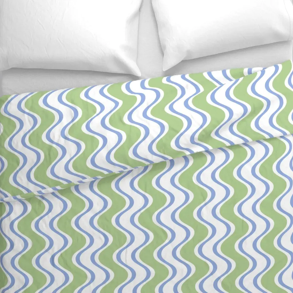 Playful Squiggle Wave Stripes Duvet Cover - Light Green alternate view