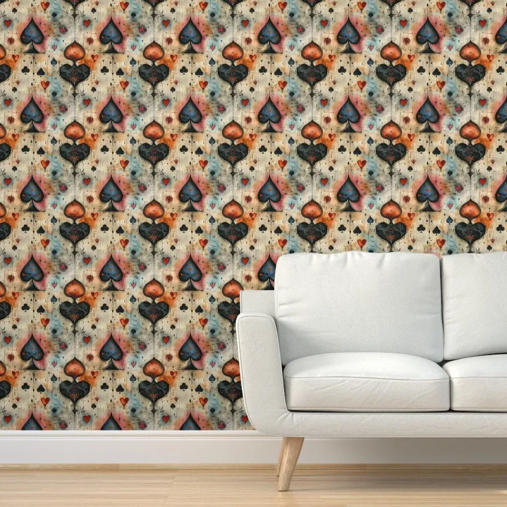 Playing Card Symbols Peel and Stick Wallpaper - Burgundy product