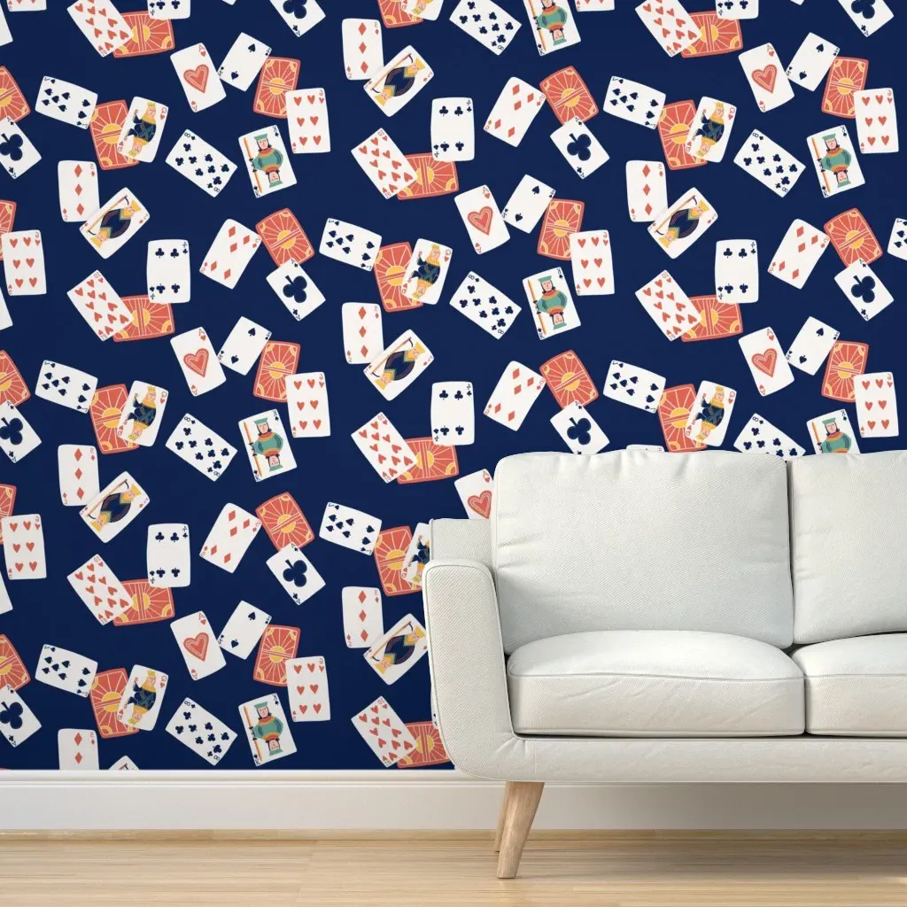 Playing Cards Game Night Peel and Stick Wallpaper - Coral product