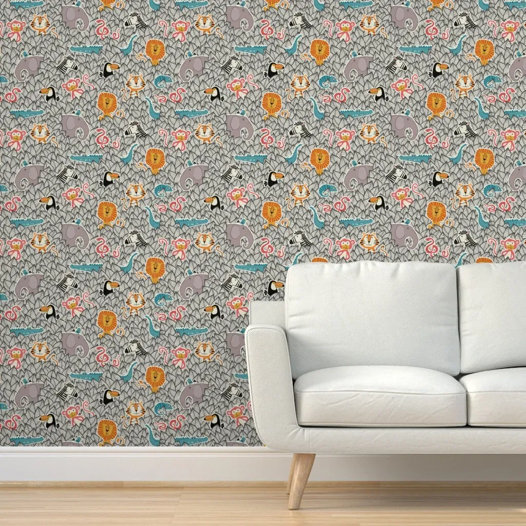 Playing Hide And Seek In The Jungle Peel and Stick Wallpaper - Orange product