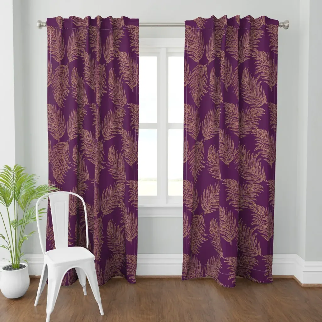 Plum & Gold Monstera Leaf Curtain Panel - Gold product