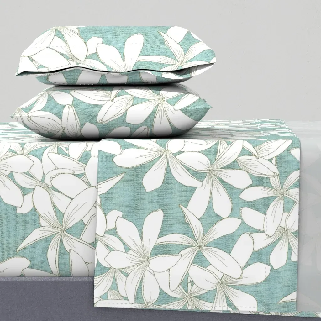 Plumerias Marsh Grass Aquatic Cal King Sheet Set - White product