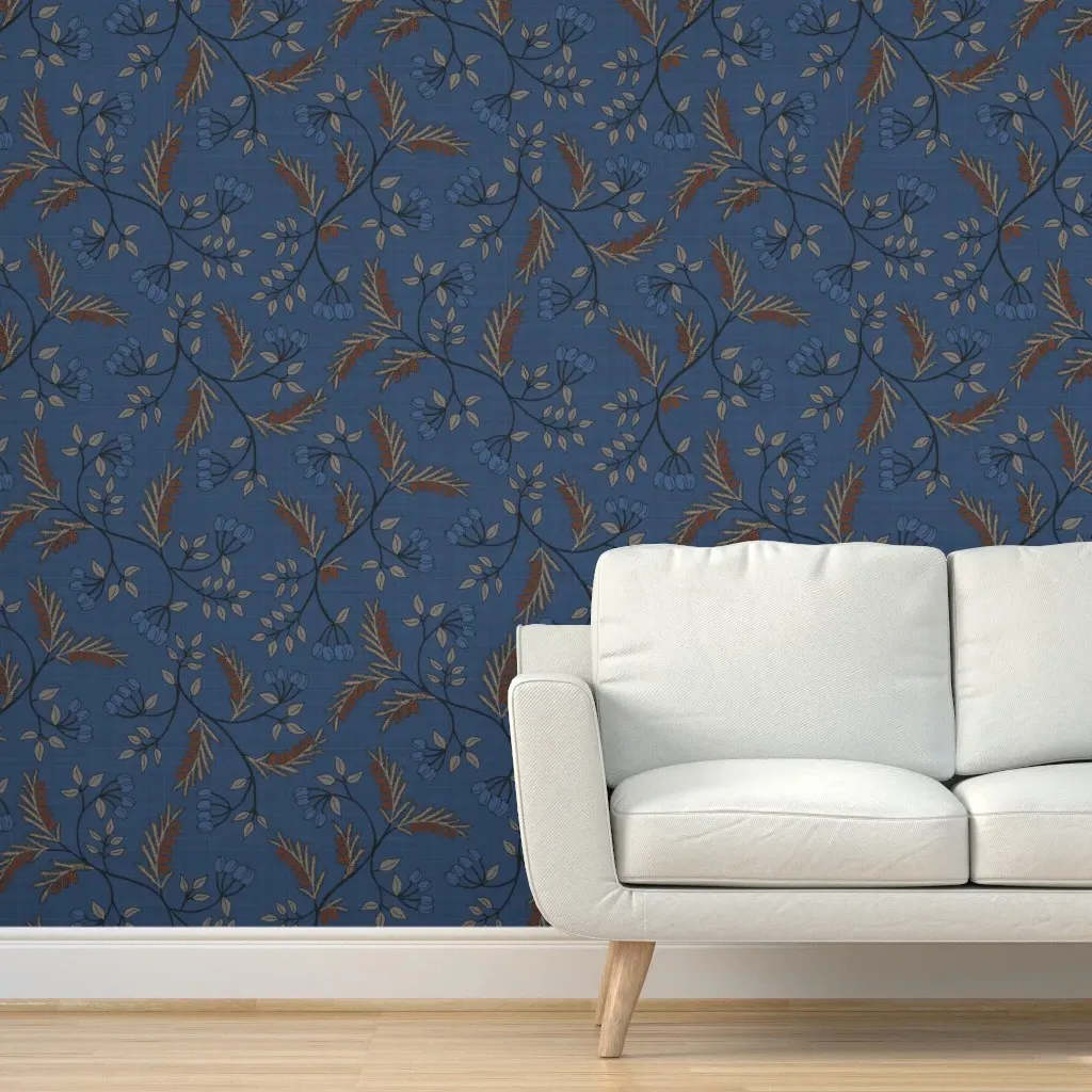 Plums & Pinecones Peel and Stick Wallpaper - Blue product