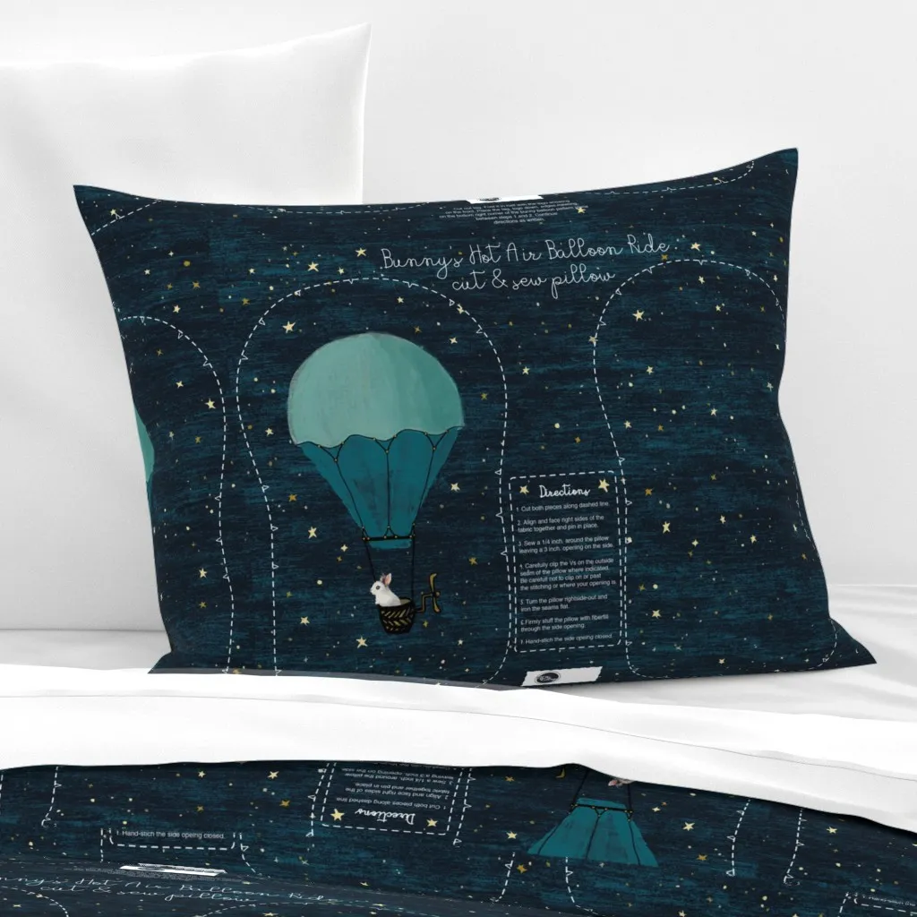 Plushie Bunny Hot Air Balloon Cut & Sew Pillow - Teal, Cotton Sateen product