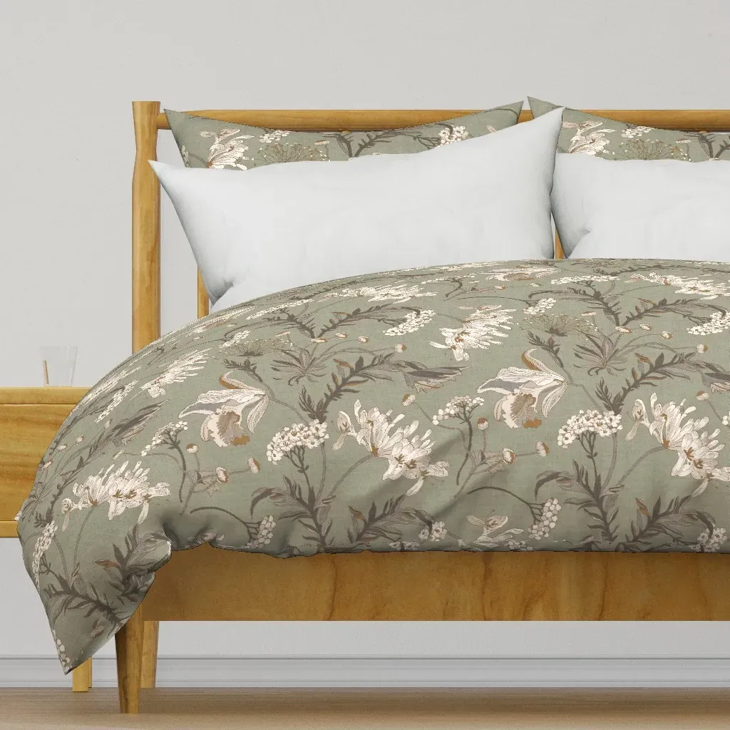 Poesie French Garden Duvet Cover - Sage Green product