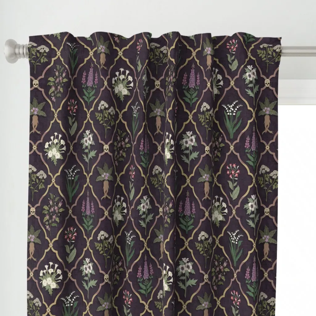 Poisonous Plants Curtain Panel - Dark Purple alternate view