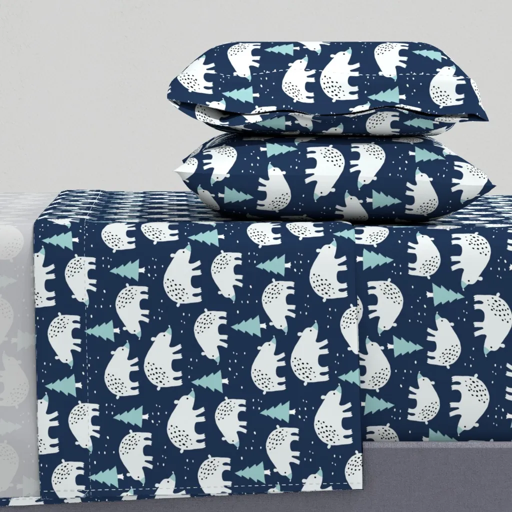 Polar Bears In The Winter Forest Twin XL Sheet Set - White product