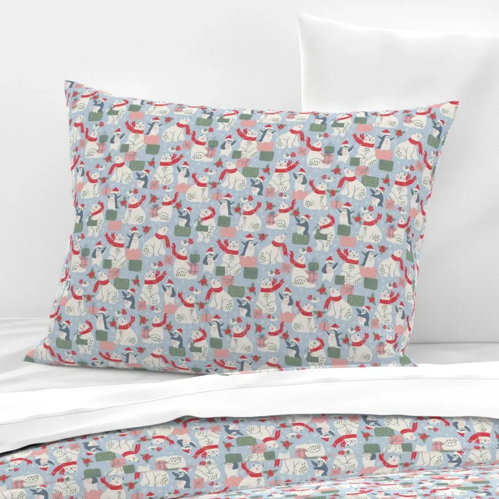 Polar Bears Penguins Standard Knife Edge Cushion - White, Cotton Sateen product