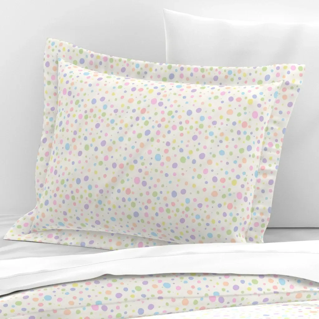 Polka Dots Pastel Rainbow Standard Flanged Cushion Cover - Off-White, Cotton Sateen product