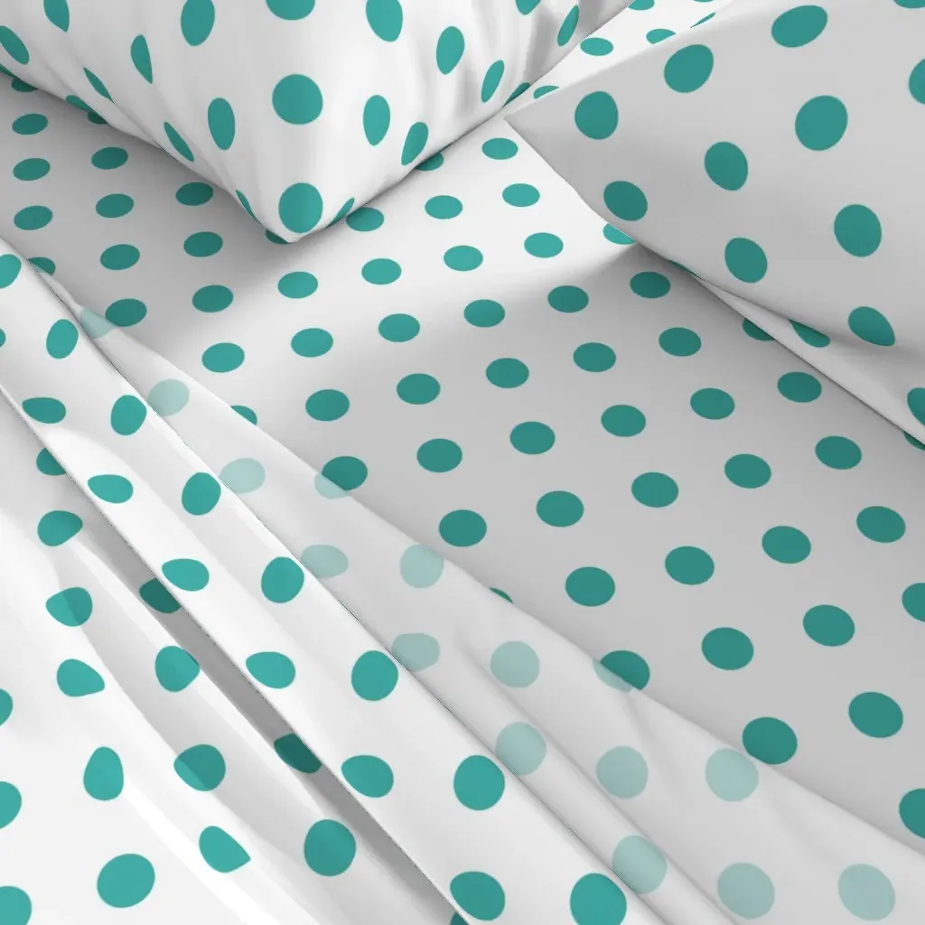 Polka Dots Queen Sheet Set - Aqua, White alternate view