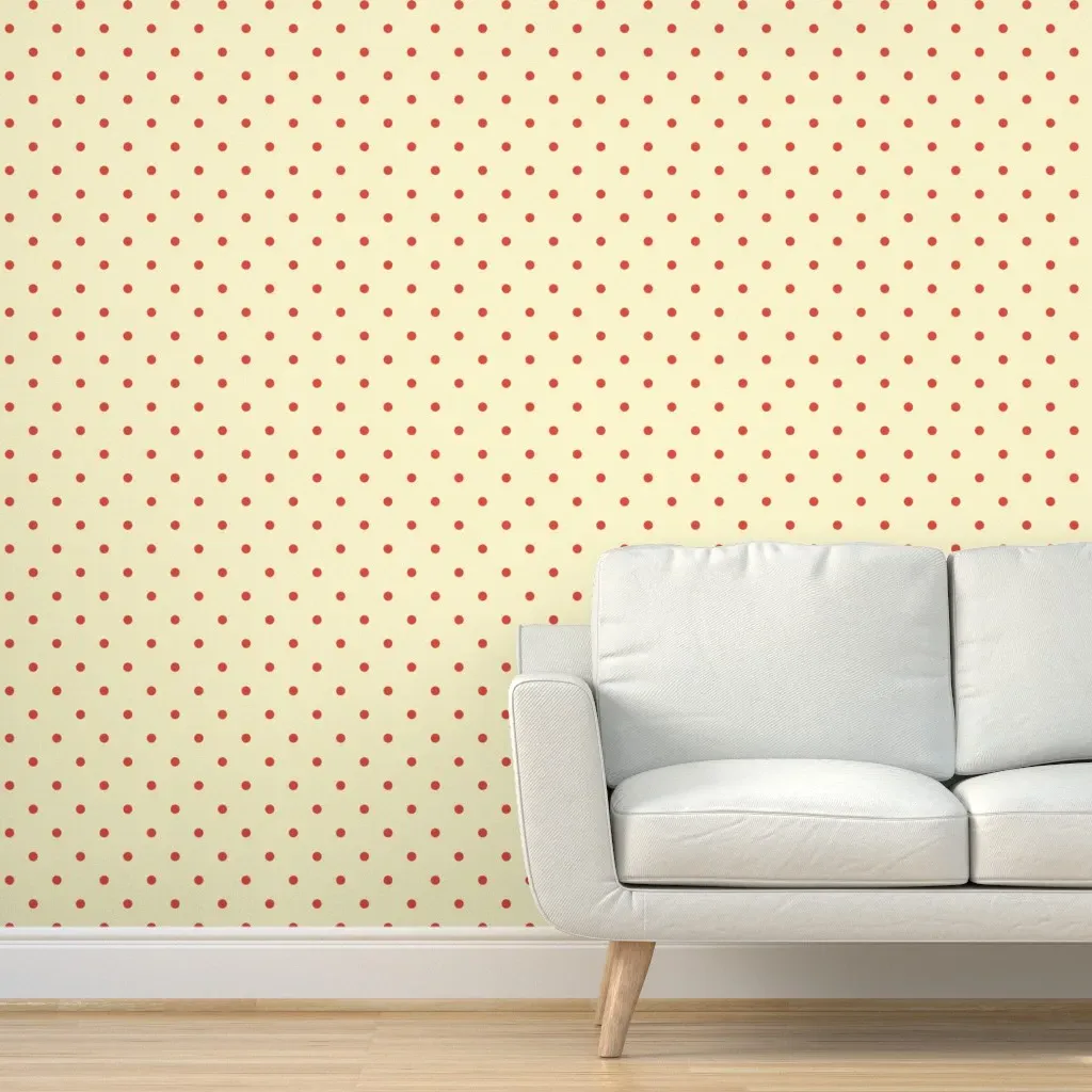 Polka Dots Vintage Christmas Peel and Stick Wallpaper - Red, Yellow Gold product