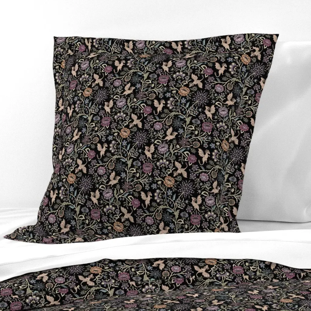 Pollinator Dragons Fantasy Floral Goth Euro Pillow Sham - Cream product