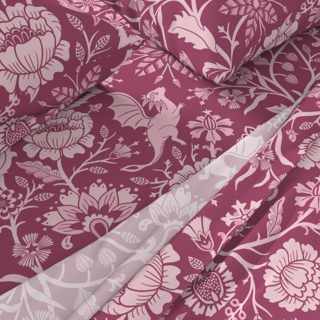 Pollinator Dragons Fantasy Floral King Sheet Set - Dusty Rose alternate view