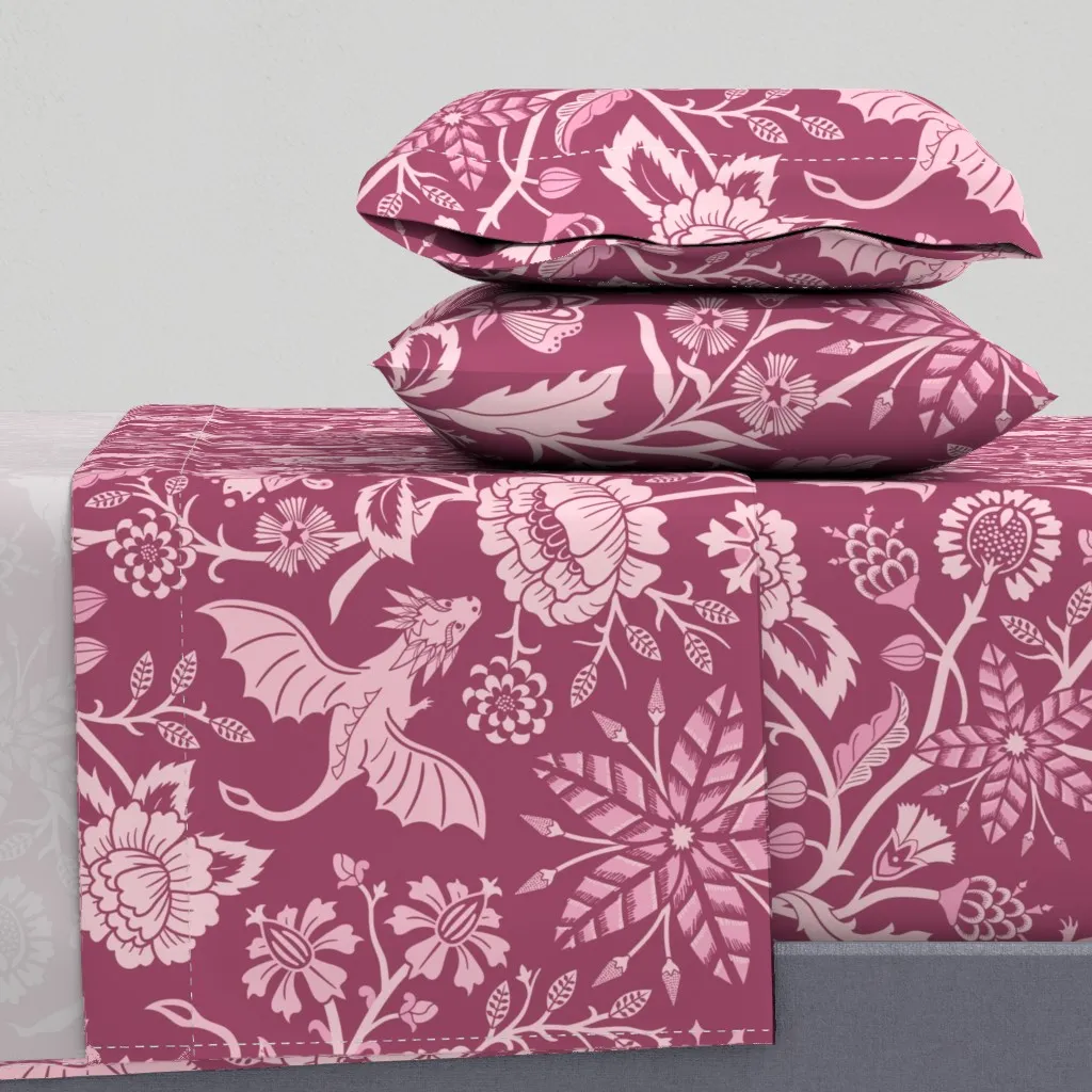 Pollinator Dragons Fantasy Floral King Sheet Set - Dusty Rose product