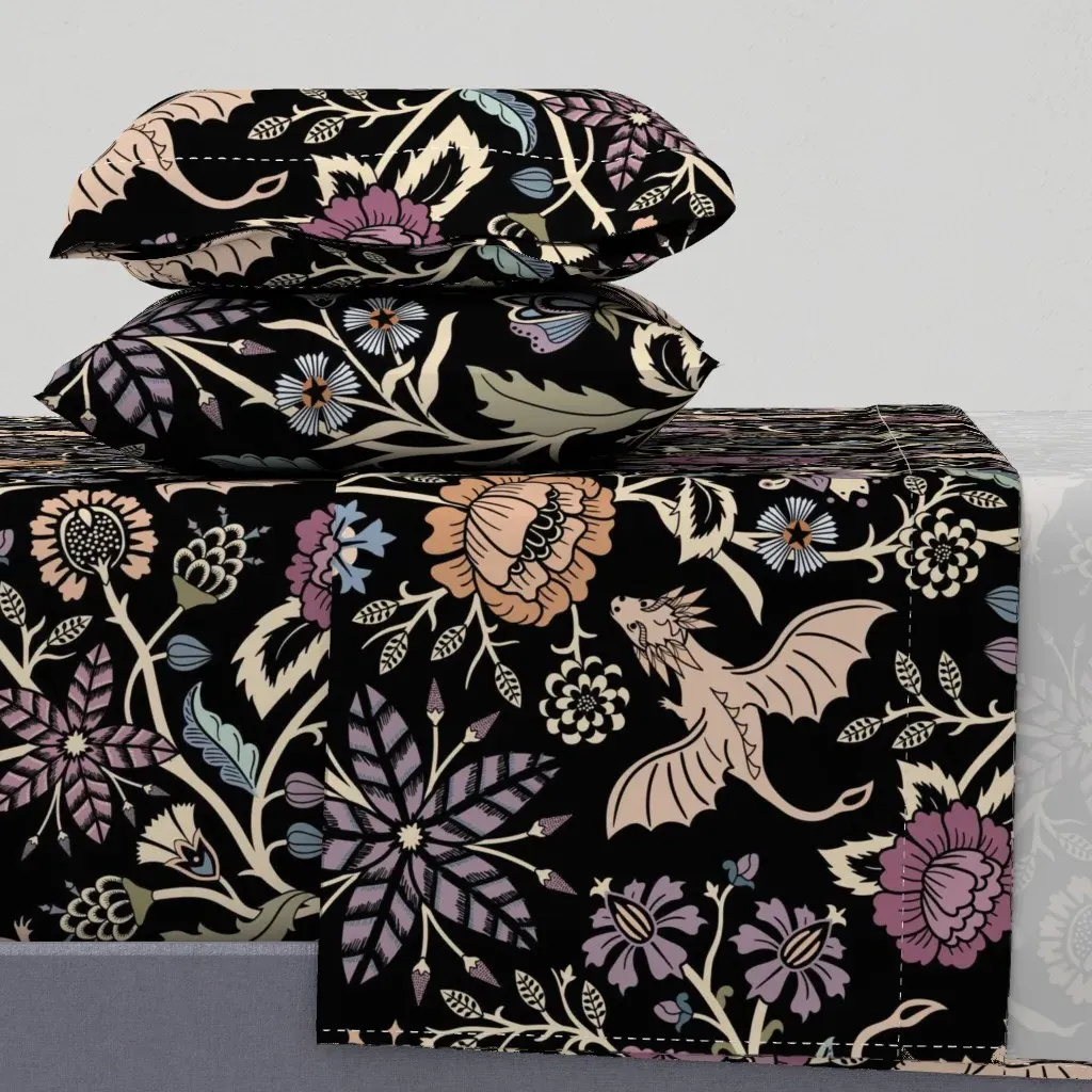 Pollinator Dragons Fantasy Floral Twin Sheet Set - Dusty Rose product
