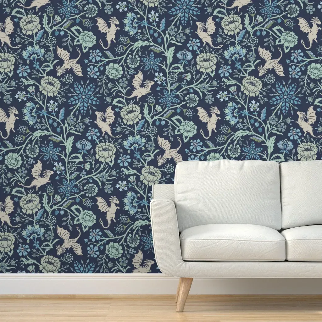 Pollinator Dragons Floral Fantasy Jumbo Peel and Stick Wallpaper - Teal product