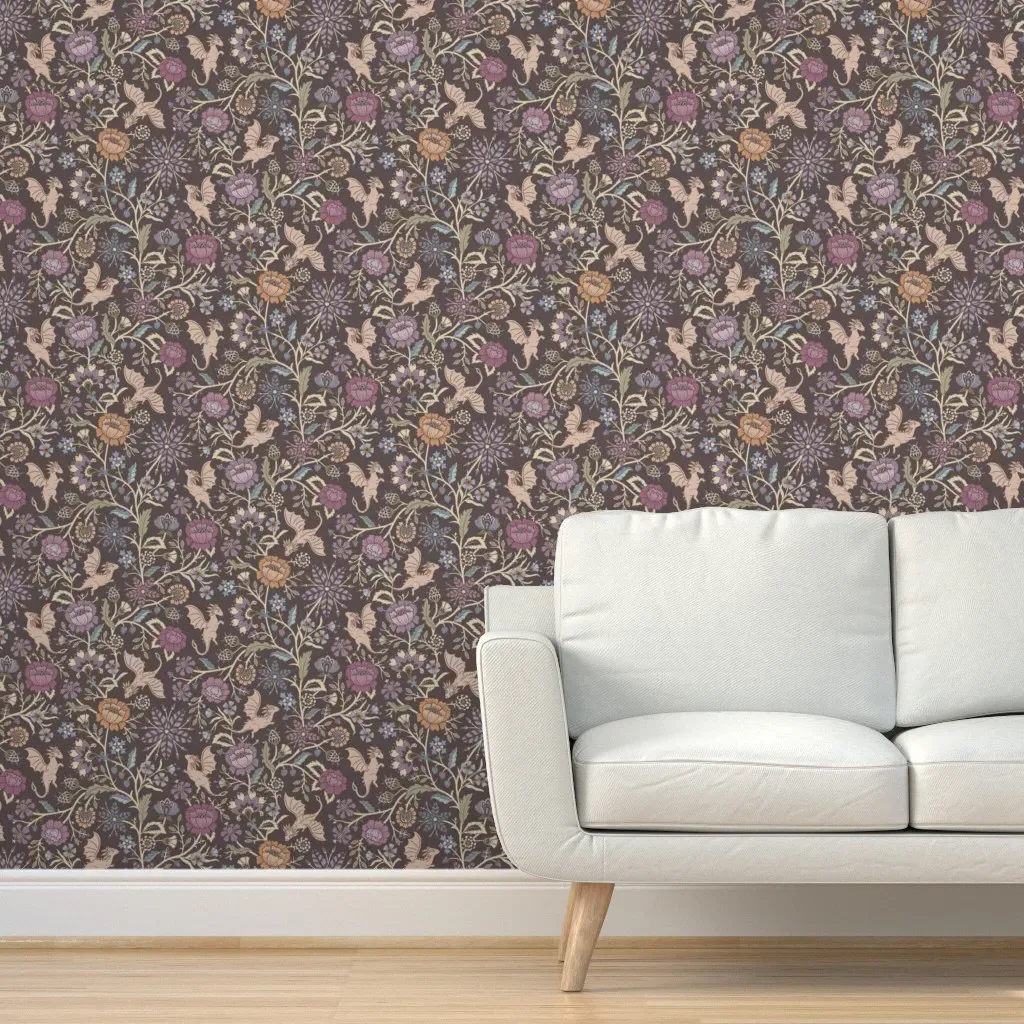 Pollinator Dragons Floral Goth Peel and Stick Wallpaper - Purple product