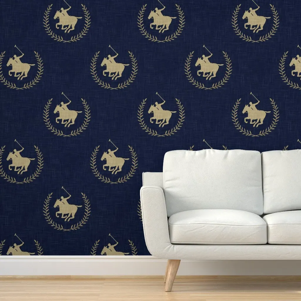 Polo Pony Equestrian Crest Peel and Stick Wallpaper Large Scale - Beige product