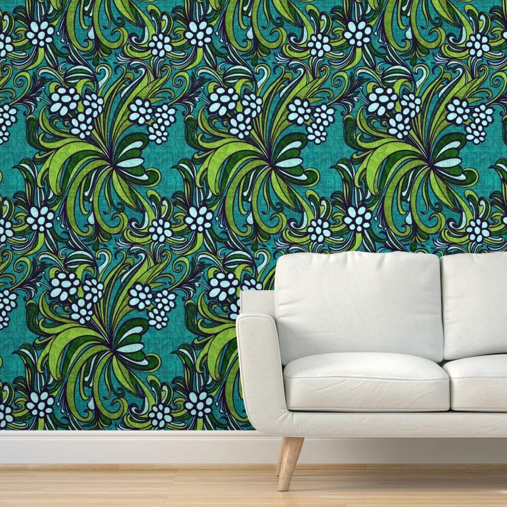 Polynesian Tiki Room Peel and Stick Wallpaper - Green product