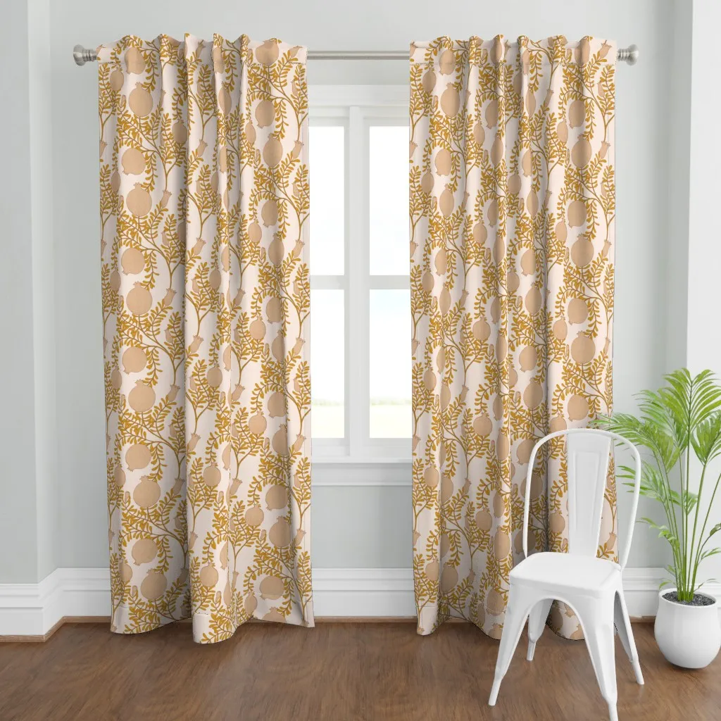 Pomegranate Branches Curtain Panel - Mustard Yellow product