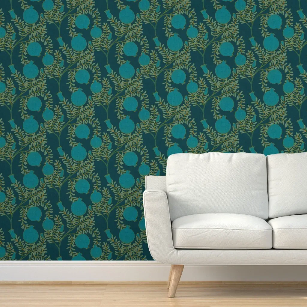 Pomegranate Branches Peel and Stick Wallpaper - Kingfisher Blue product