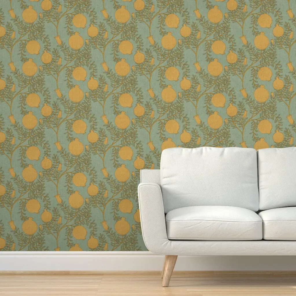 Pomegranate Branches Peel and Stick Wallpaper - Mustard Yellow product