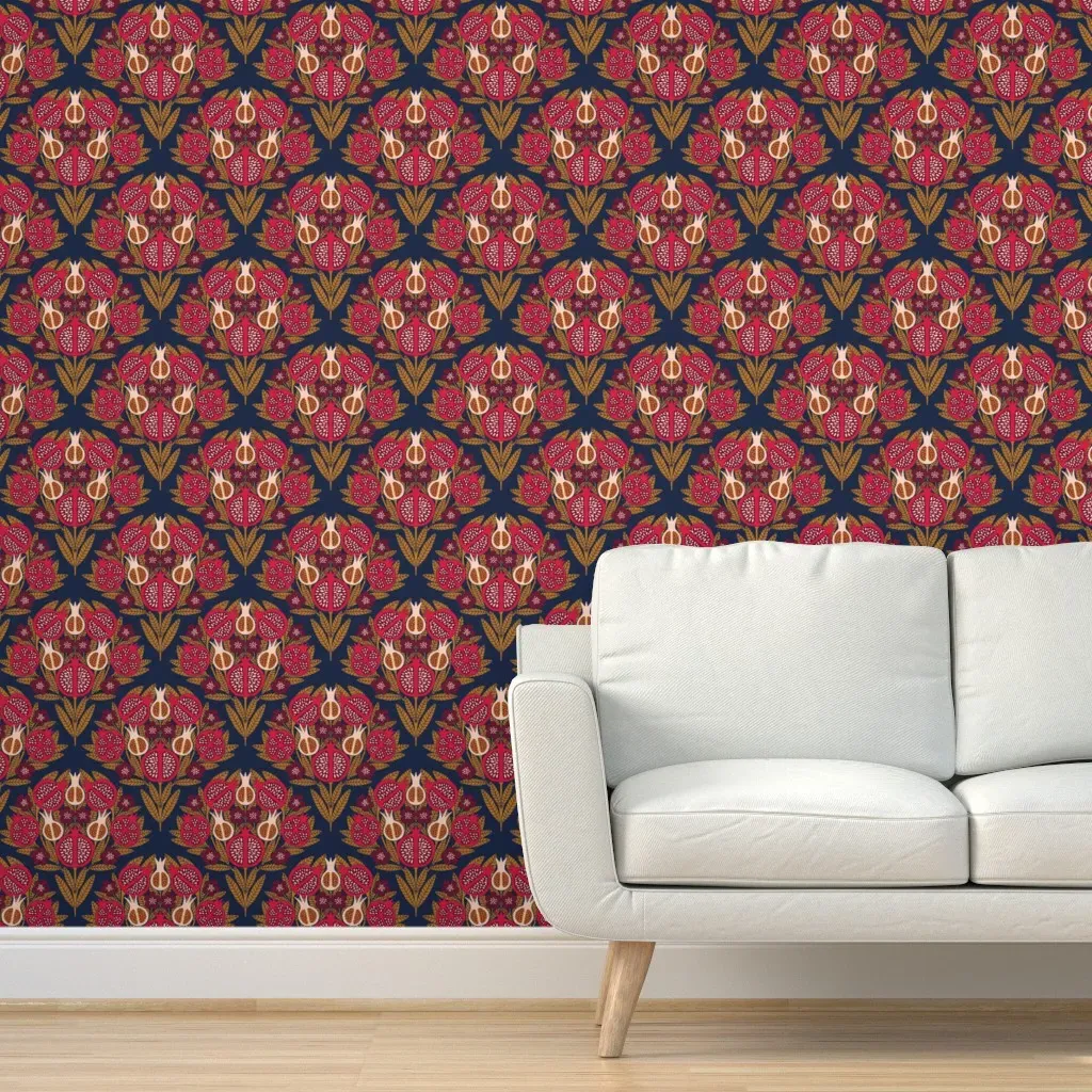 Pomegranate Damask Peel and Stick Wallpaper - Blue, Gold product